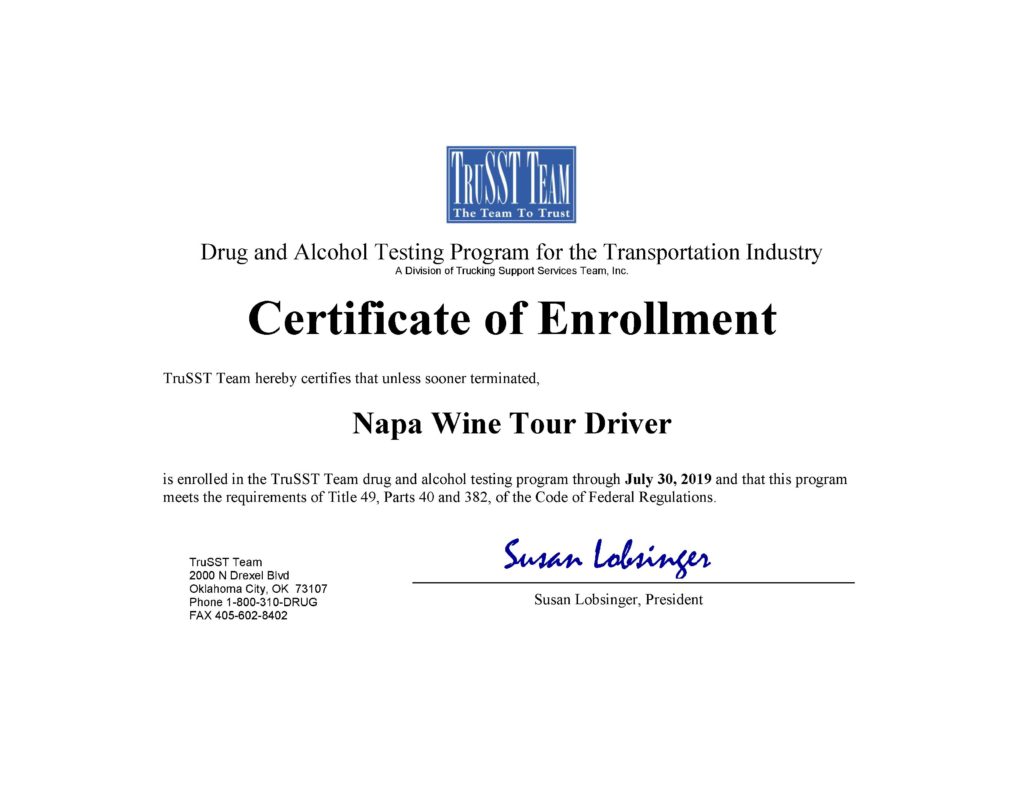 Napa Wine Tour Drivers ™ Certificate-Napa-Wine-Tour-Driver-1024x791 License & Insurance  